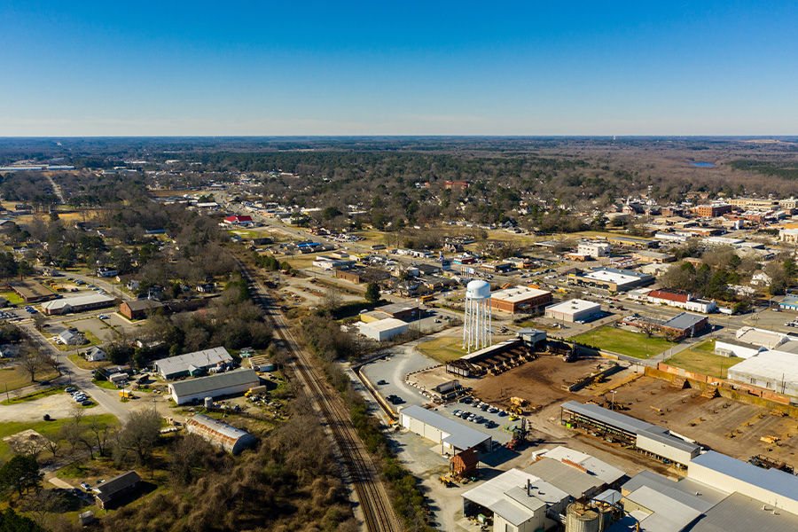 Rockingham, NC - Aerial View of Small Town in North Carolina on a Sunny Day